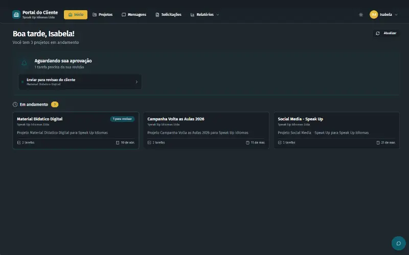 Portal do cliente OneckPro — acompanhamento em tempo real